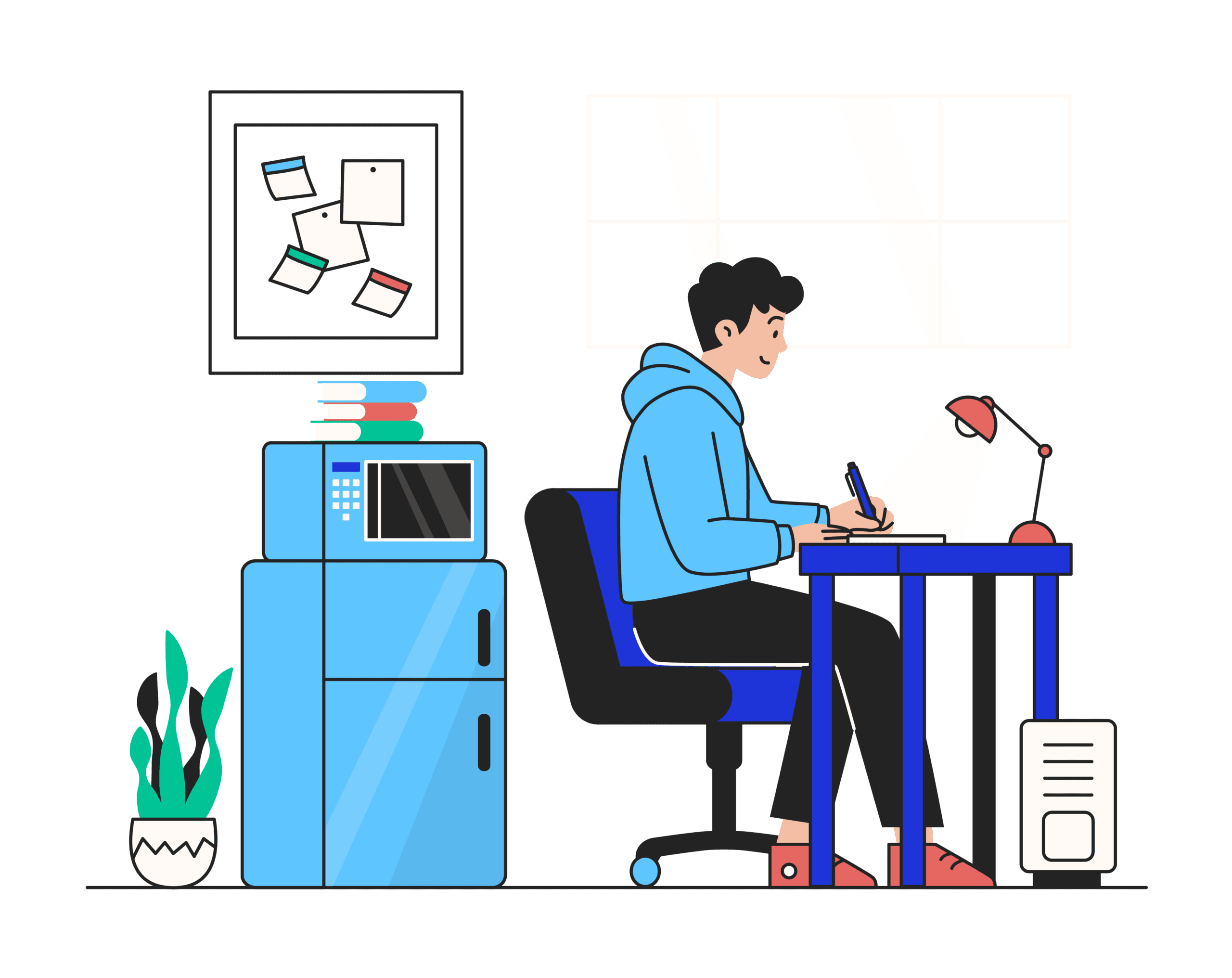 Students working at a desk in a residence hall room